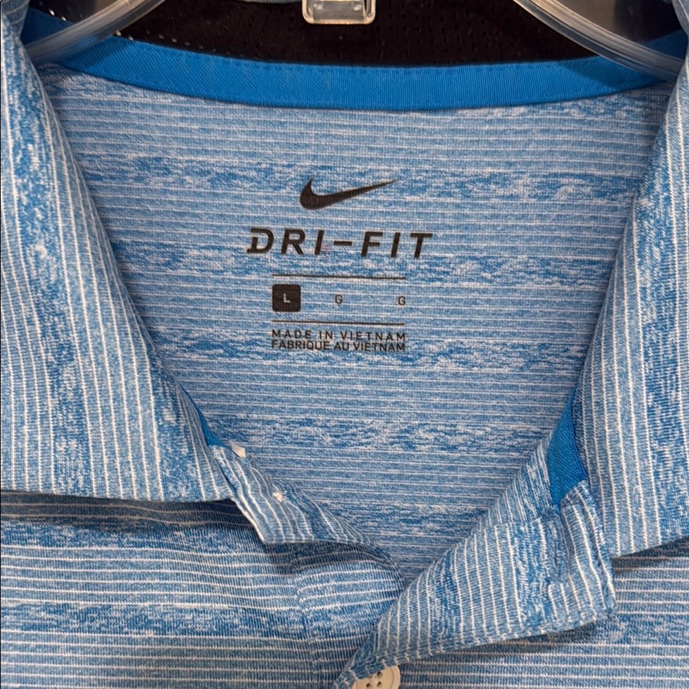 Nike Men's Blue Striped Dri-fit Golf Shirt Sz L Summer Casual - Picture 2 of 5